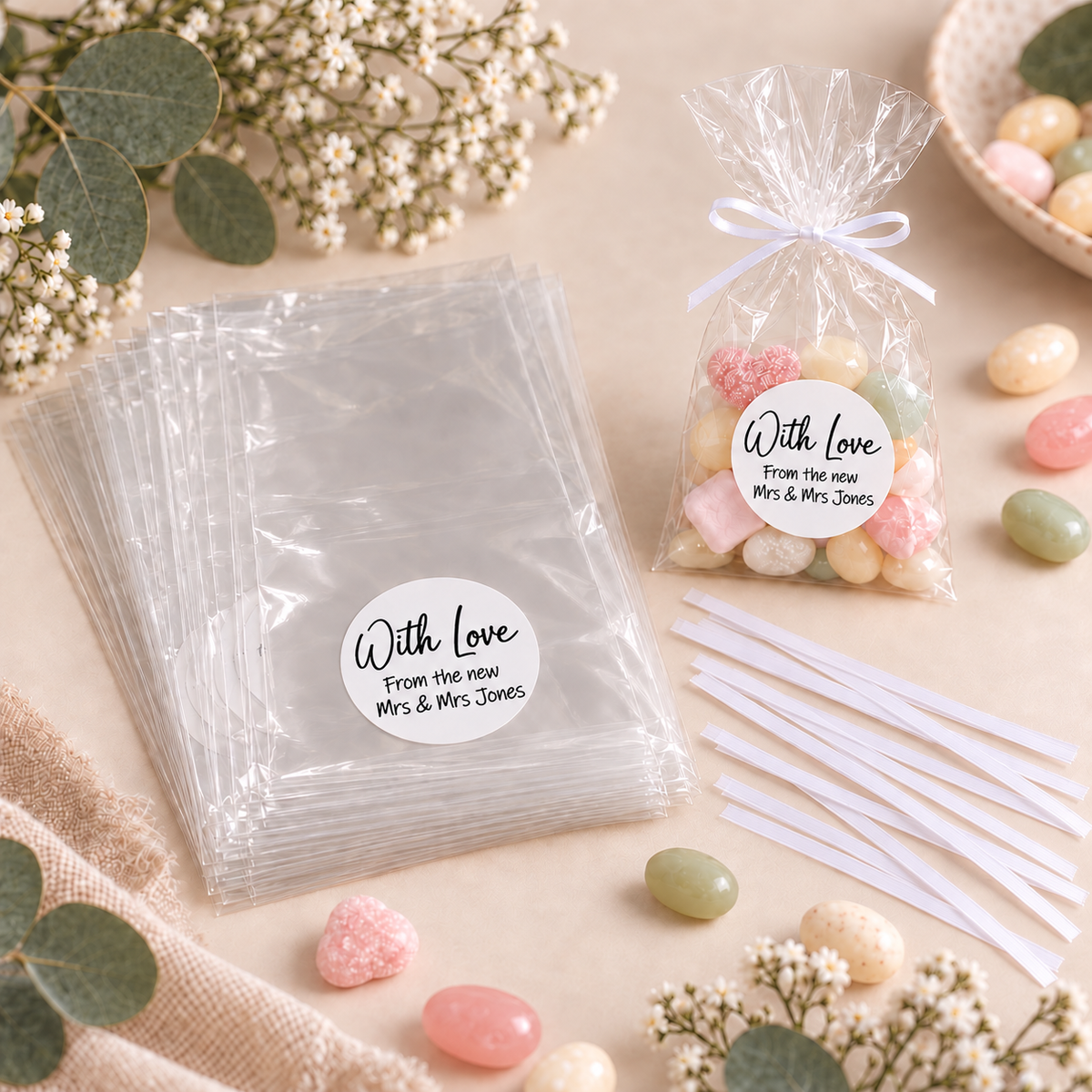 Personalised DIY Kit Wedding Sweet Favour Bags With Love