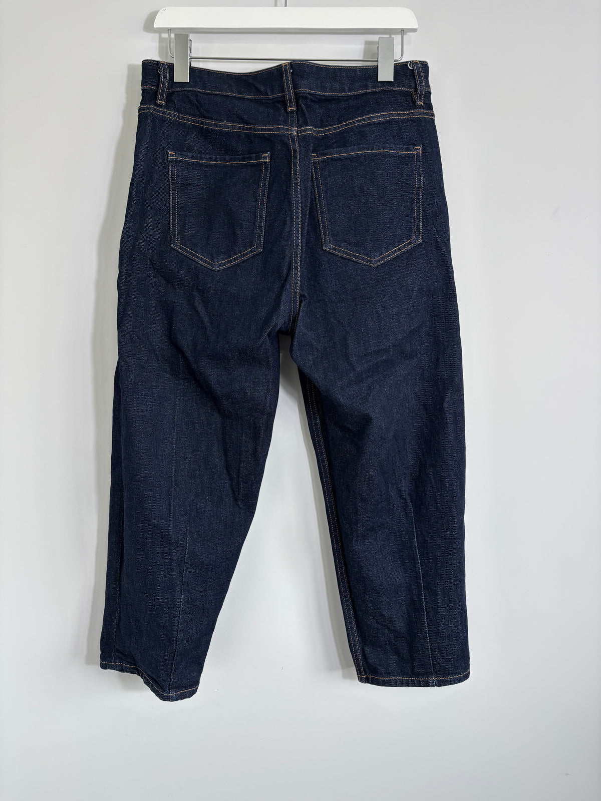 M&S Women’s Barrel Leg Jeans Short Dark Indigo Blue UK 14