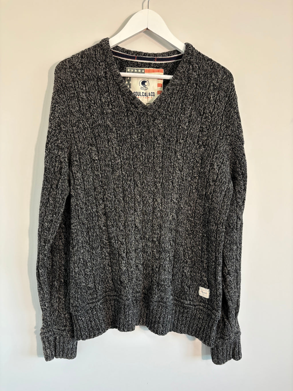 SoulCal & Co Grey Cable Knit V-Neck Jumper Size Large