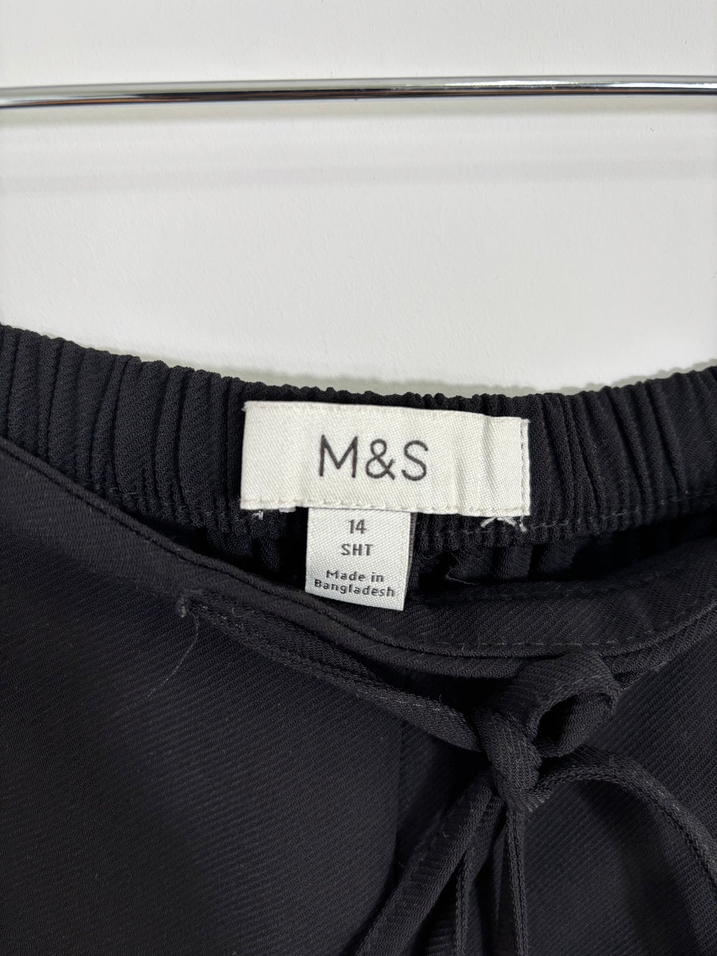 M&S Ladies Black Wide Leg Trousers Elasticated Drawstring Waist Size 14 Short