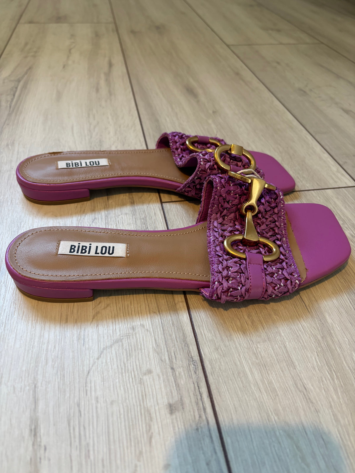 Bibi Lou Purple Raffia Horsebit Flat Sandals – Size 38 / UK 5 – Brand New
