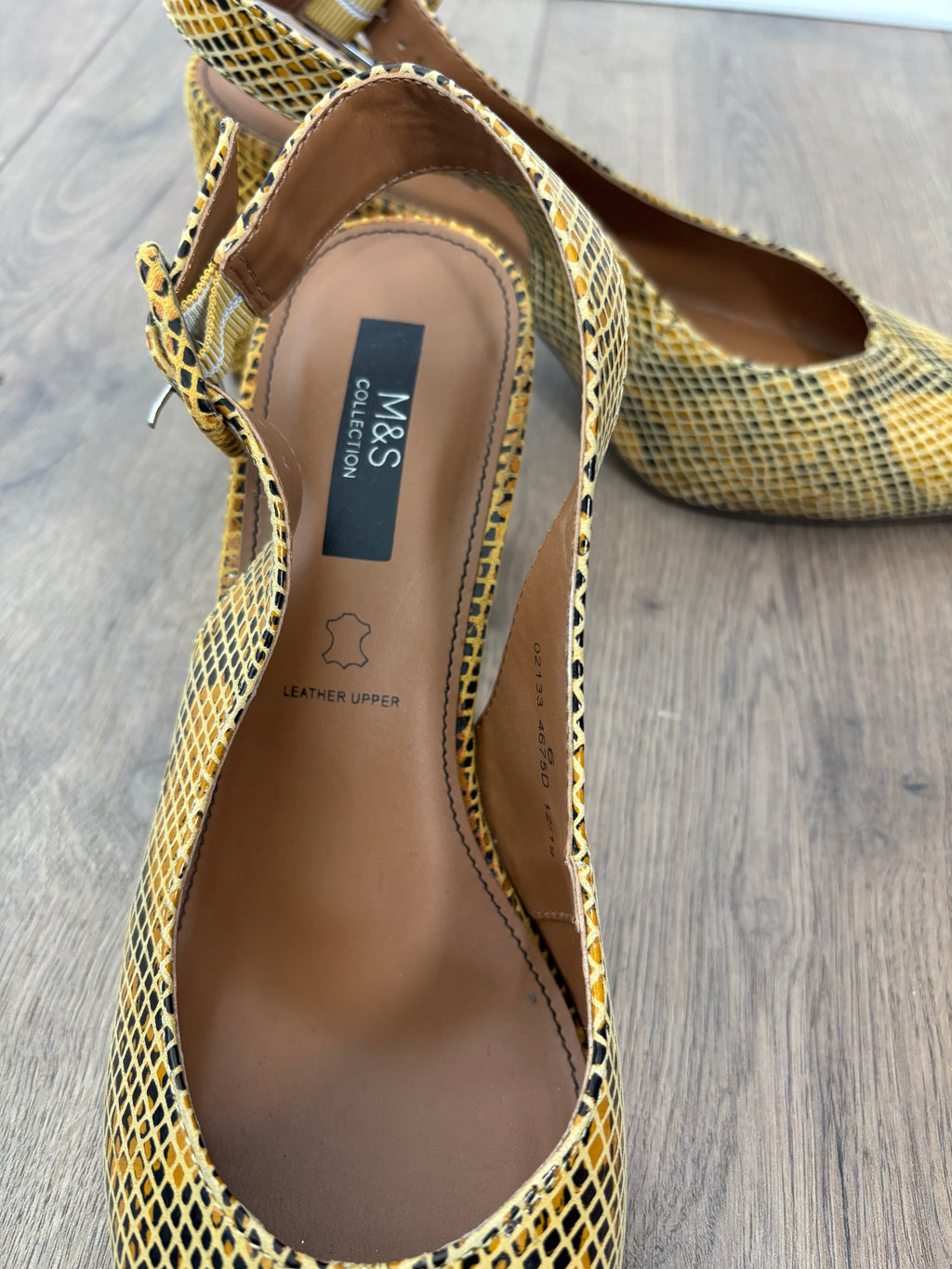 M&S Collection Leather Snakeskin Print Slingback Block Heel Shoes UK 6