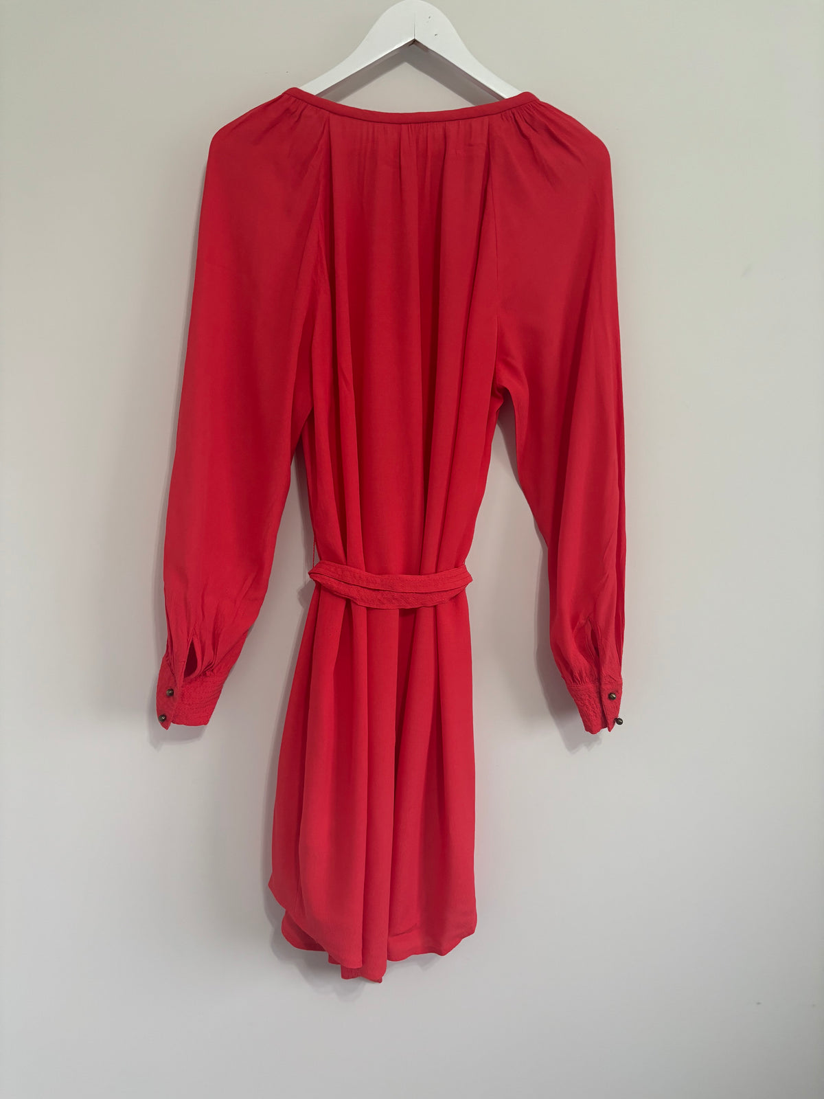 Banana Republic Coral Red Belted Long Sleeve Tunic Dress US size 10 UK size 14