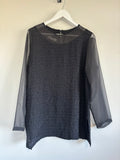 Artigiano Made in Italy Black Textured Sparkle Sheer Sleeve Top UK 14
