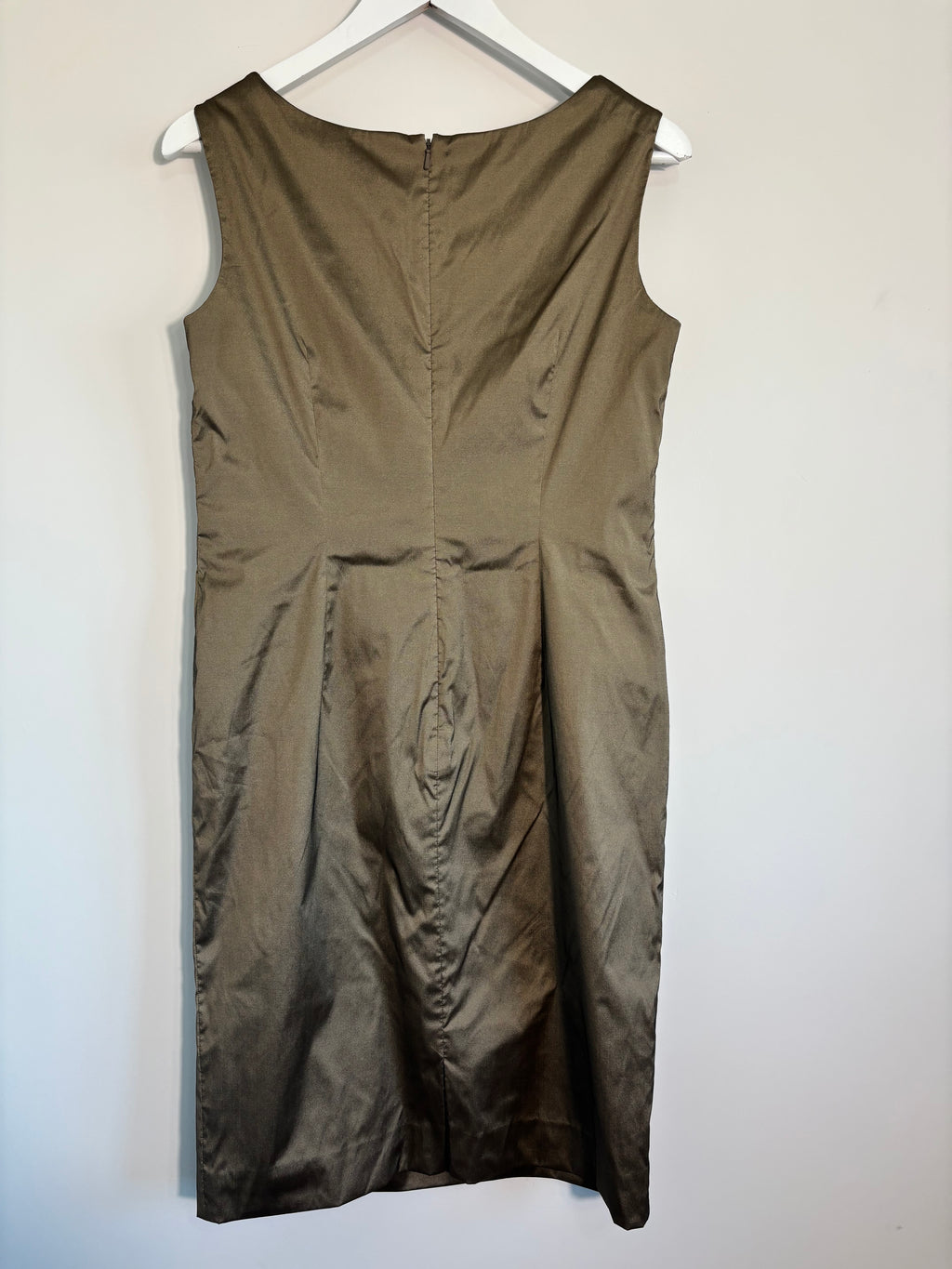 Ispirito Bronze Taupe Satin Occasion Dress UK 12 Ruched Pencil Cocktail