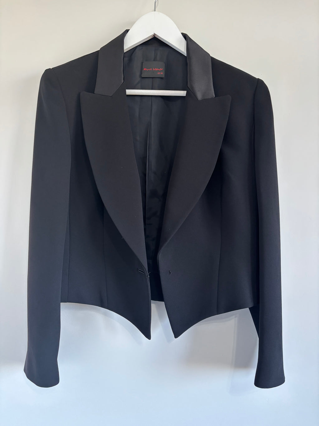 Frank Usher Black Tuxedo Blazer Jacket Satin Lapel UK 10 - missing button
