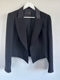 Frank Usher Black Tuxedo Blazer Jacket Satin Lapel UK 10 - missing button