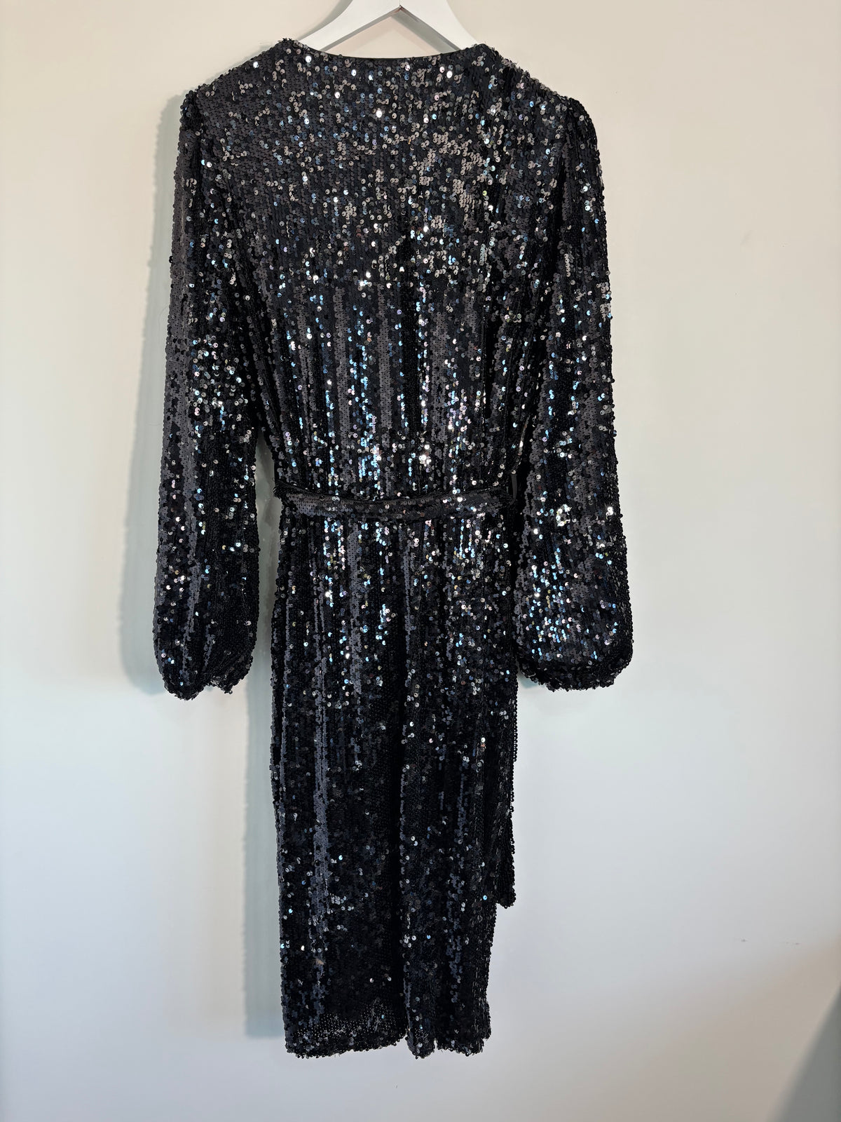 Boohoo Black Sequin Wrap Midi Dress – Size 16