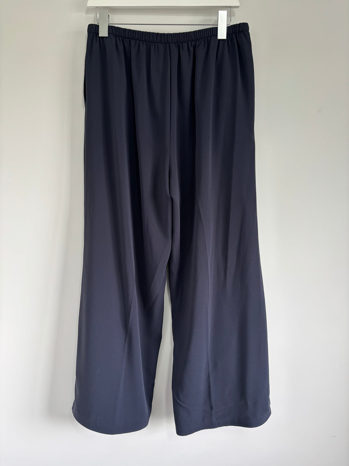 M&S Women’s Navy Wide Leg Trousers Elasticated Waist – UK 14 Short