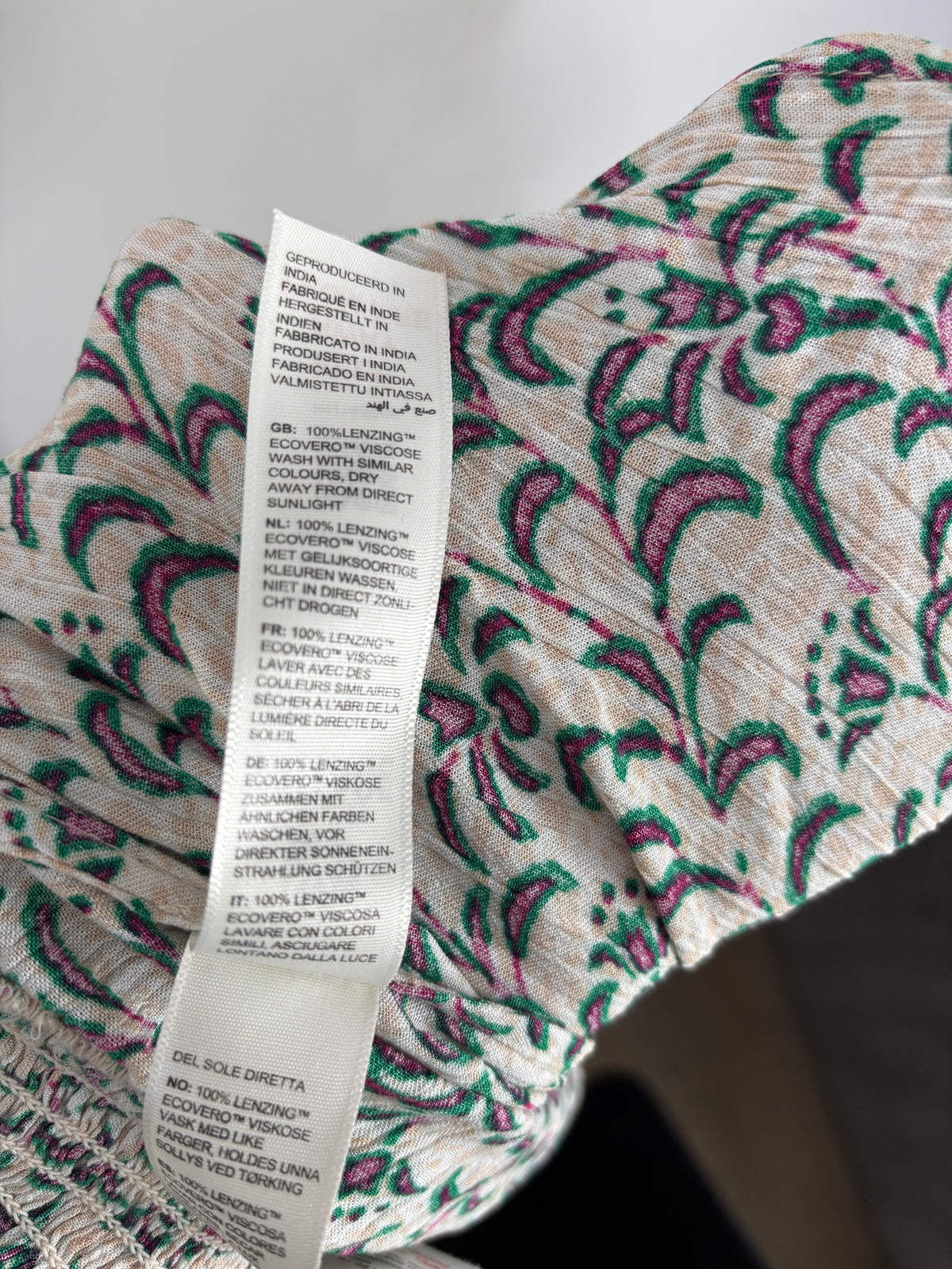FatFace Wide Leg Trousers Cream Green Pink Print Shirred Waist UK 12R
