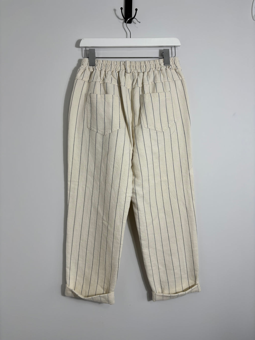 Made in Italy Cream Pinstripe Trousers | Relaxed Fit | Size 12