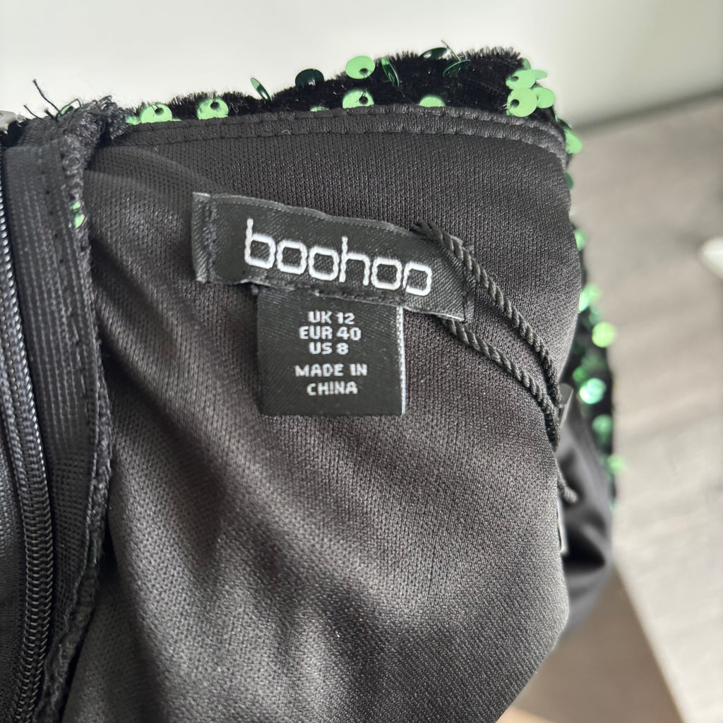Boohoo Green Sequin Bardot Plunge Playsuit UK 12