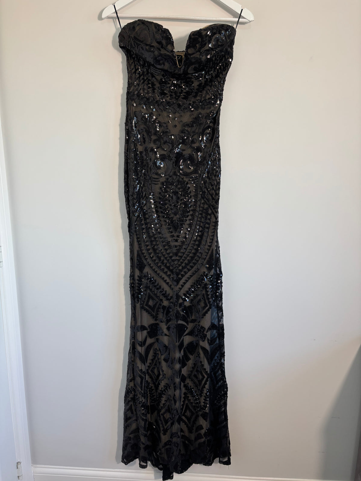 Nazz Collection Black Sequin Strapless Maxi Dress Size 10