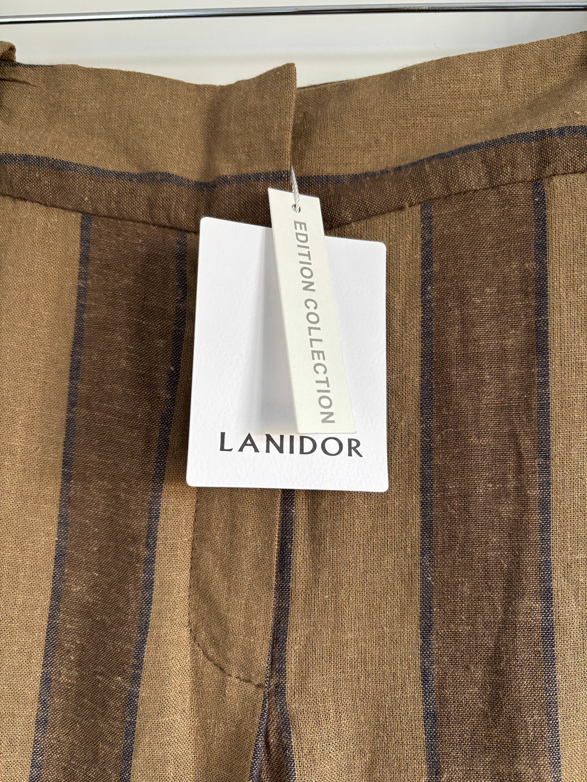 Lanidor Linen Blend Khaki & Brown Striped Wide Leg Trousers EU 36 UK Size 8