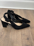 M&S Collection Black Suede Leather Slingback Block Heel Shoes UK 6