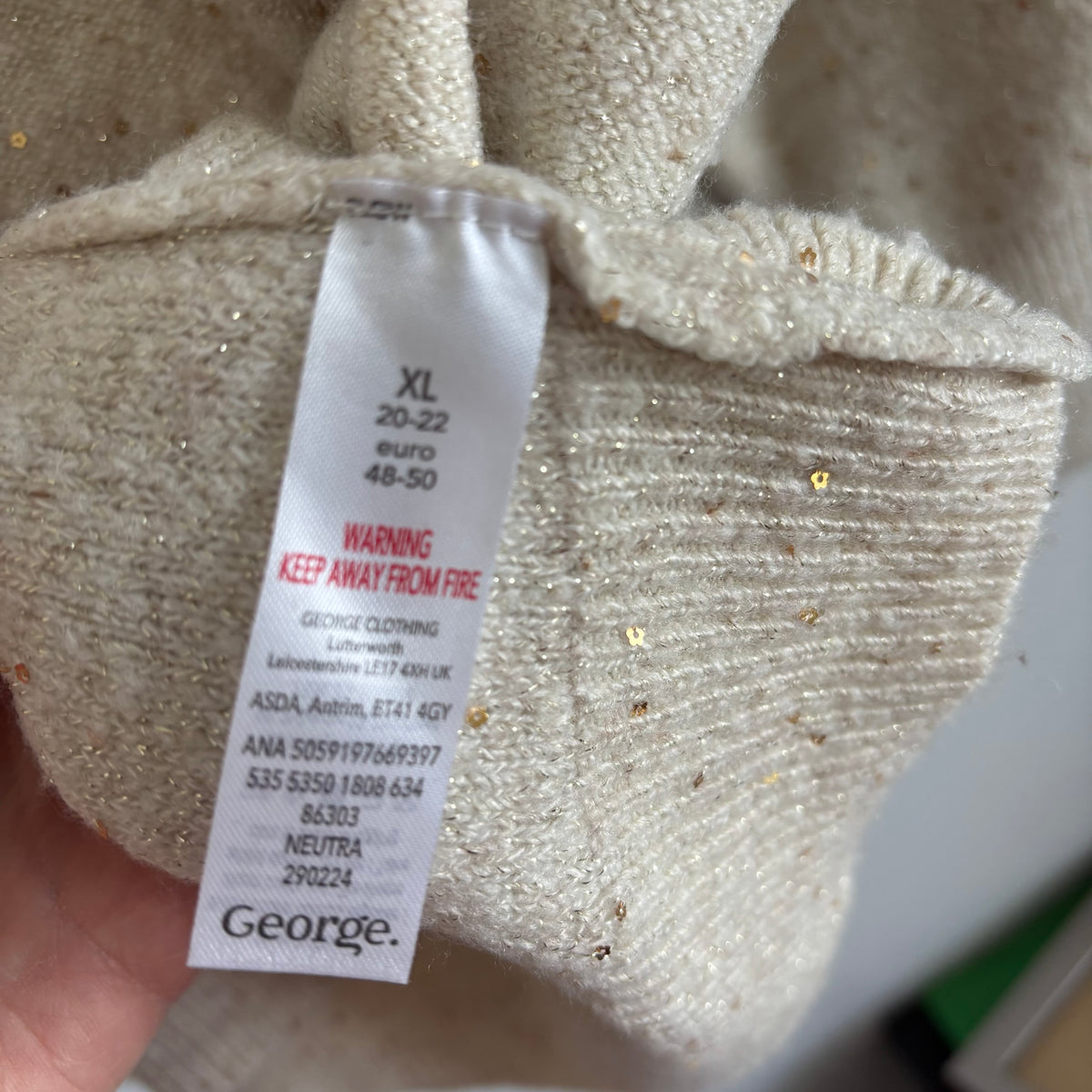 George Cream Jumper with Sequin Embellishment Size XL 20-22