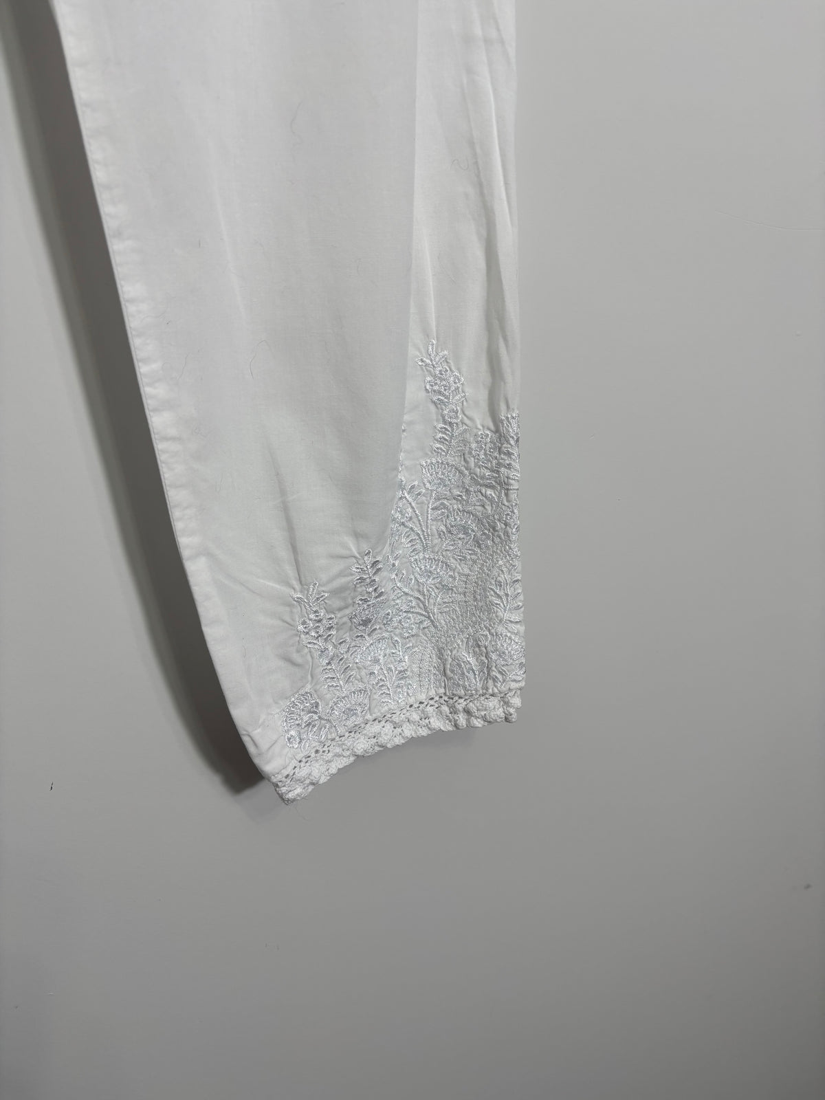 Khaadi White Embroidered Cotton Trousers UK 12