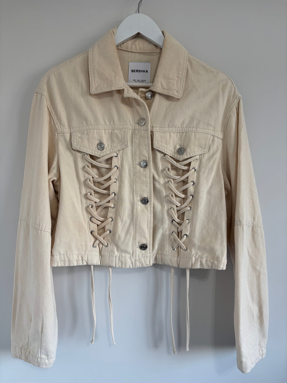 Bershka Cream Denim Jacket EU Large UK 12-14