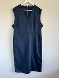 M&S Collection Navy Blue V-Neck Pencil Dress UK 18 Gold Zip