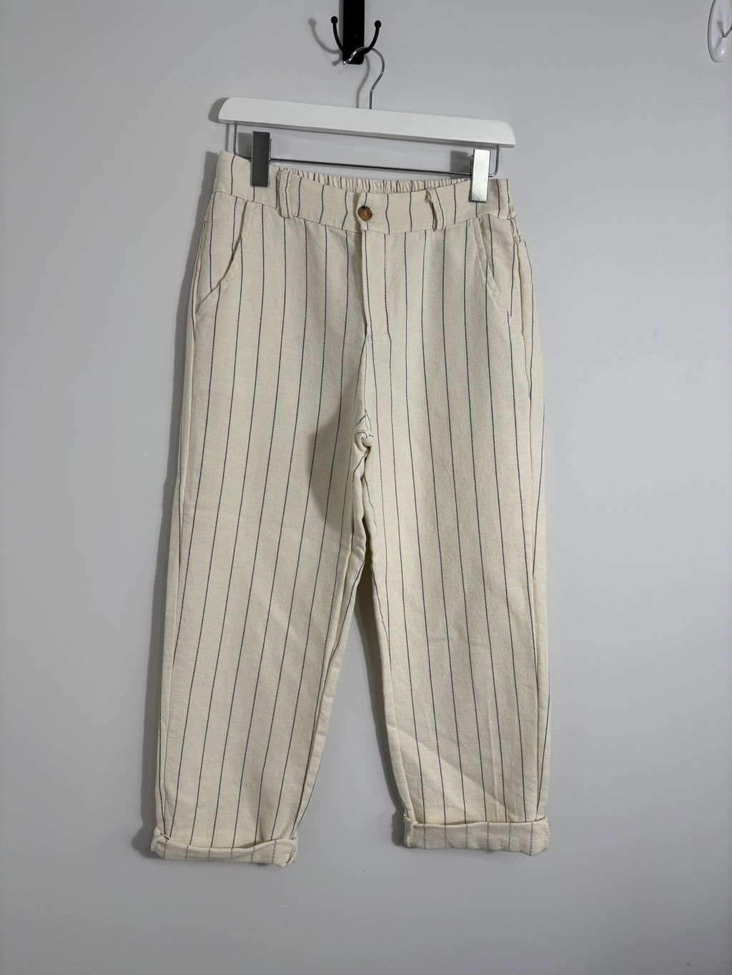 Made in Italy Cream Pinstripe Trousers | Relaxed Fit | Size 12