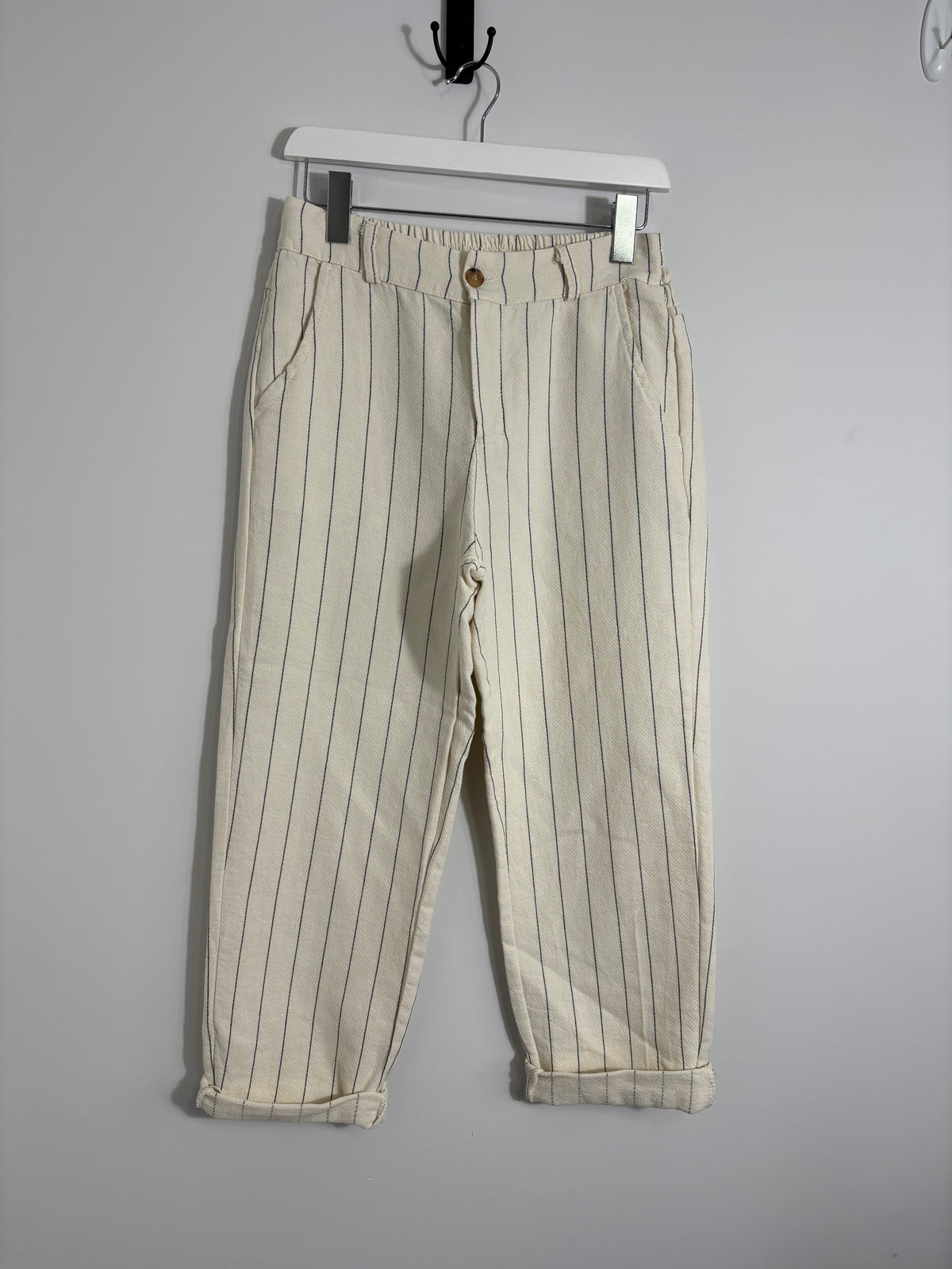 Made in Italy Cream Pinstripe Trousers | Relaxed Fit | Size 12