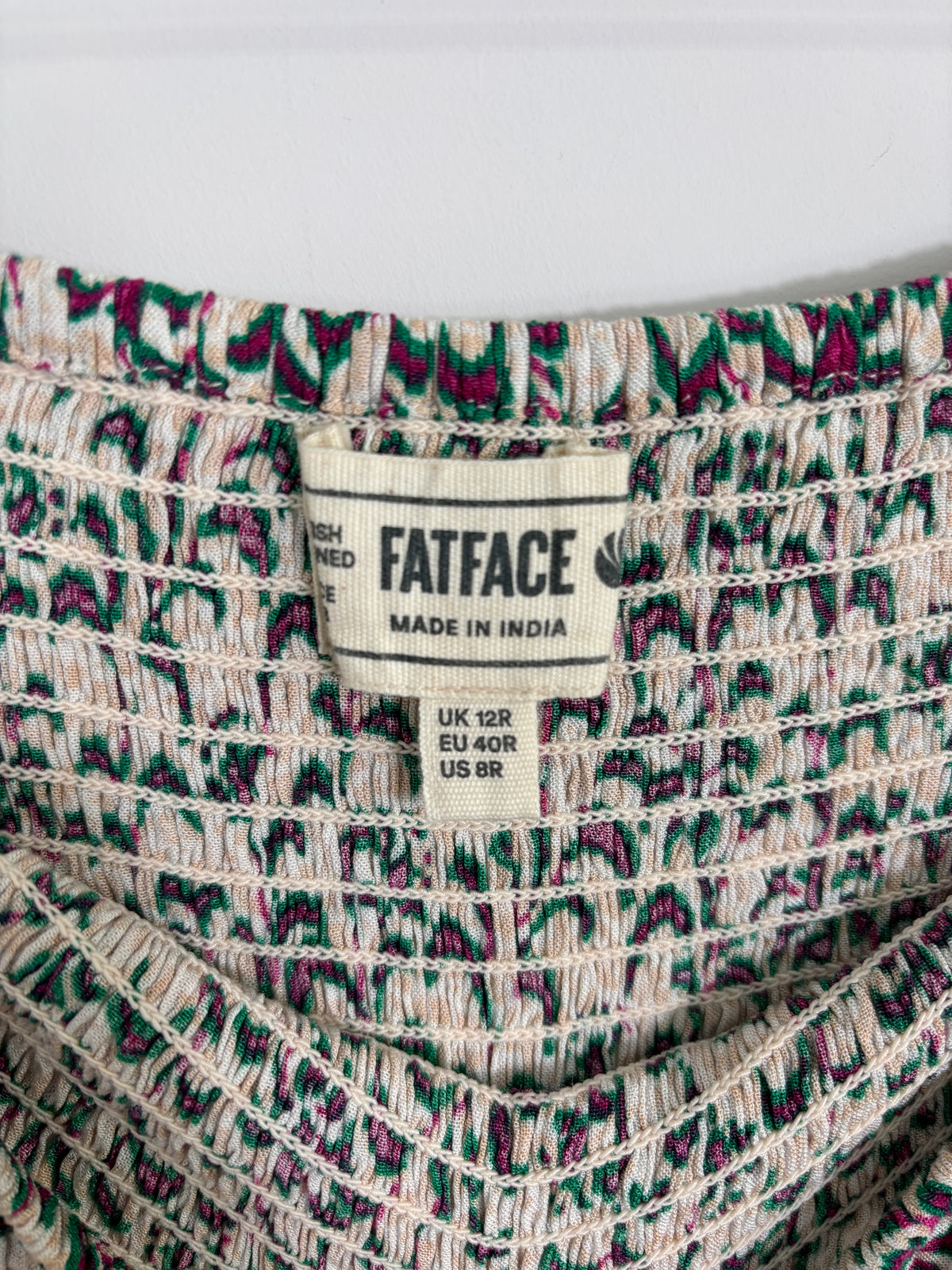 FatFace Wide Leg Trousers Cream Green Pink Print Shirred Waist UK 12R