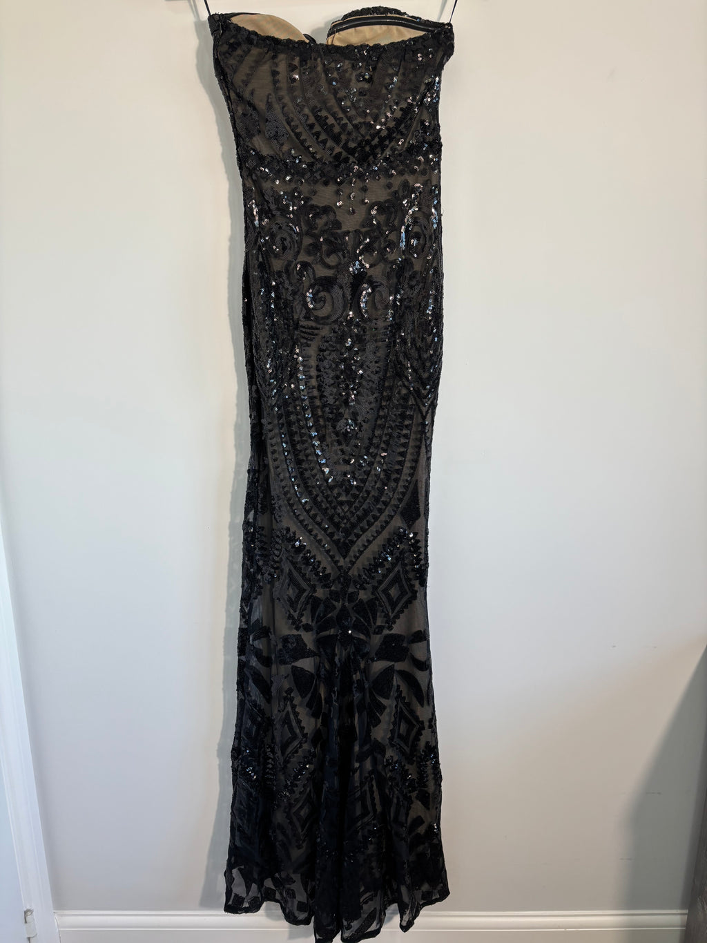 Nazz Collection Black Sequin Strapless Maxi Dress Size 10
