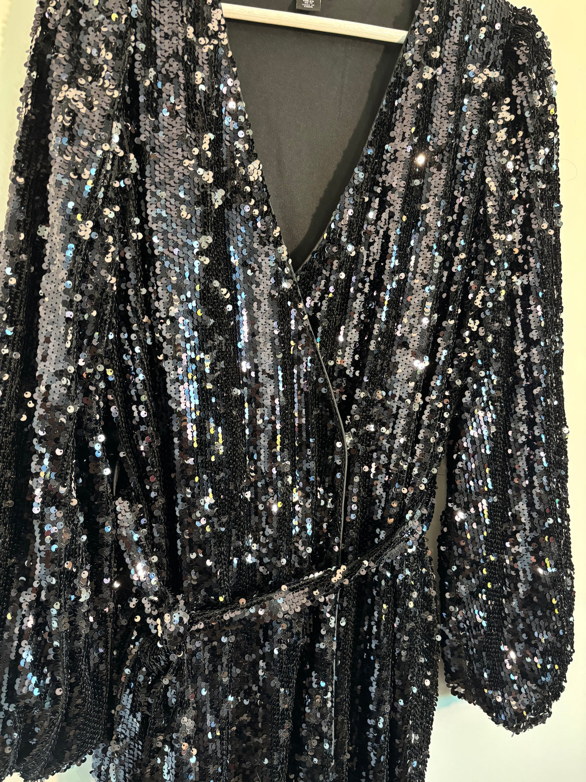 Boohoo Black Sequin Wrap Midi Dress – Size 16