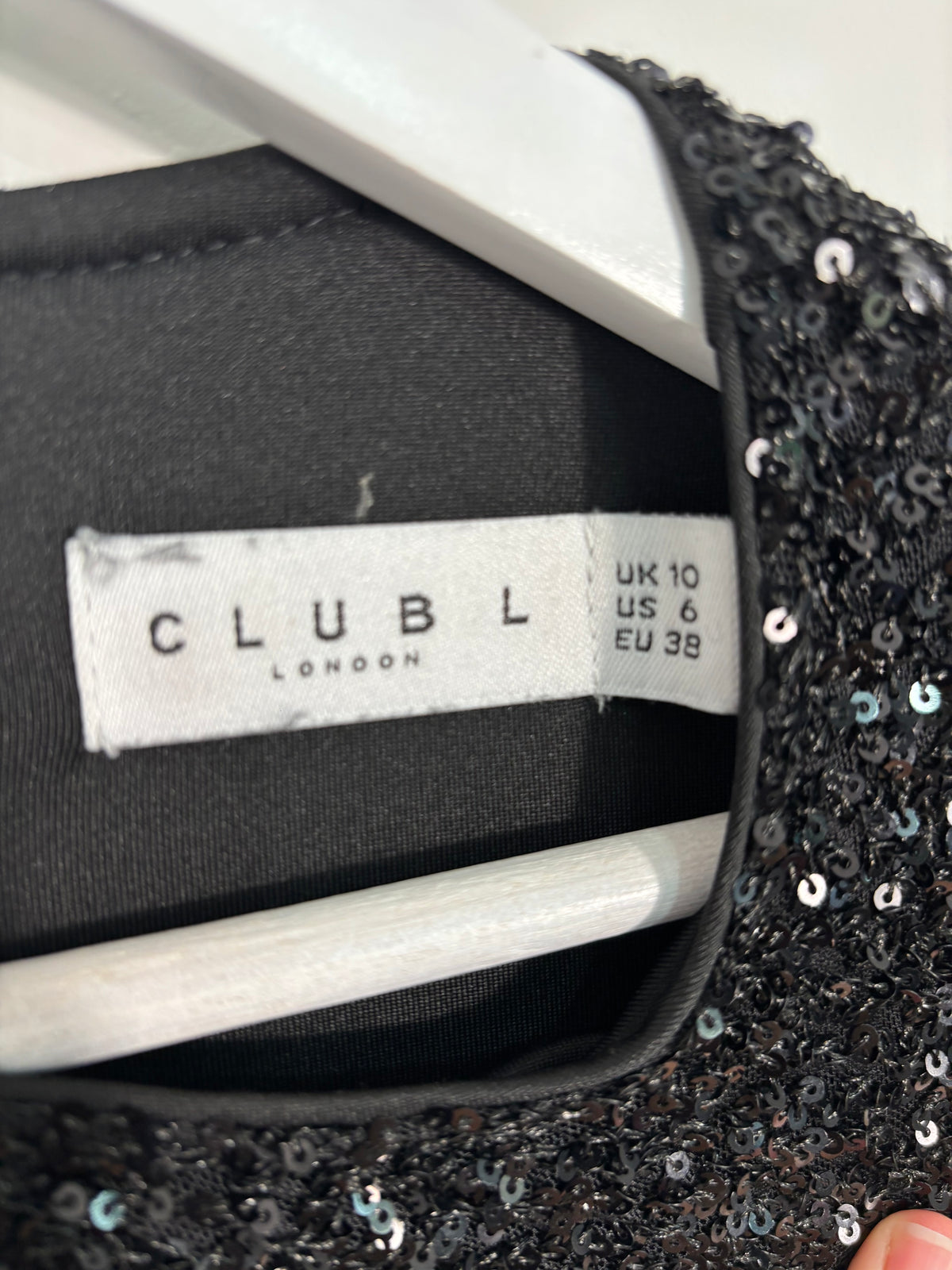 Club L London Black Sequin Dress with Feather Trim – UK 10