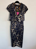 Michel Ambers 100% Silk Dress & Bolero Set Size 8 – Navy/Tan – BNWT RRP £525