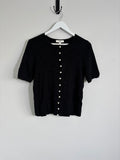 M&S Black Ribbed Knit Short Sleeve Cardigan Pearl Button Size Medium