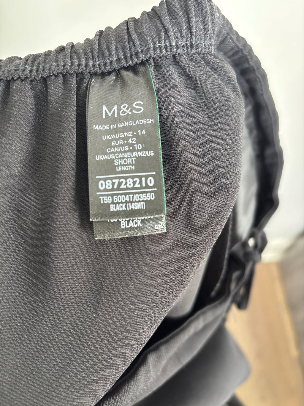 M&S Ladies Black Wide Leg Trousers Elasticated Drawstring Waist Size 14 Short