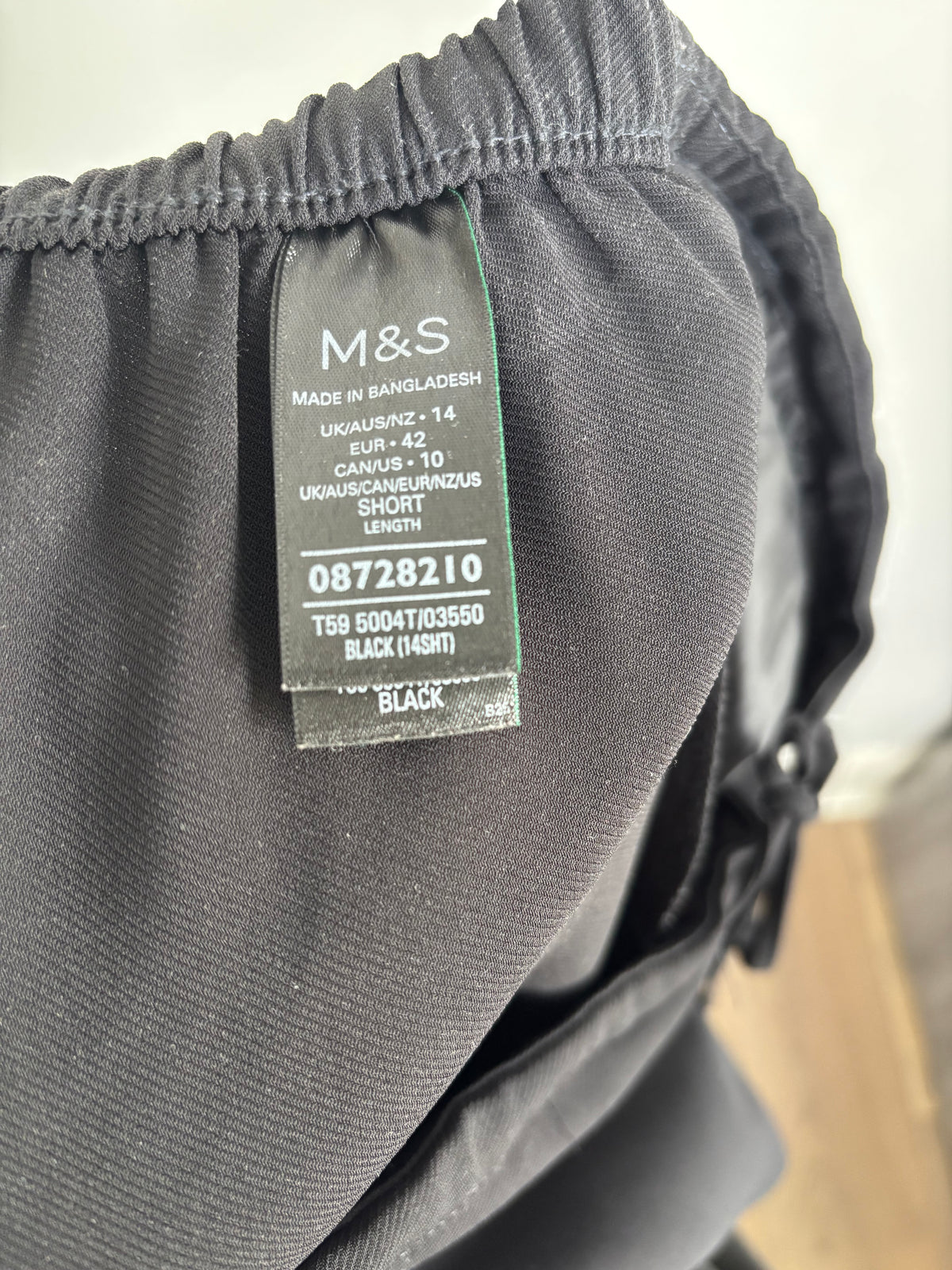 M&S Ladies Black Wide Leg Trousers Elasticated Drawstring Waist Size 14 Short