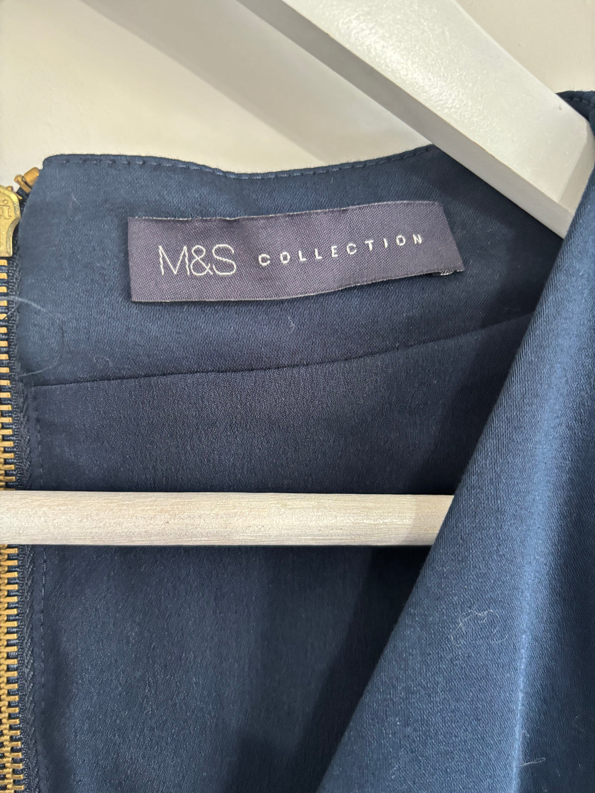 M&S Collection Navy Blue V-Neck Pencil Dress UK 18 Gold Zip