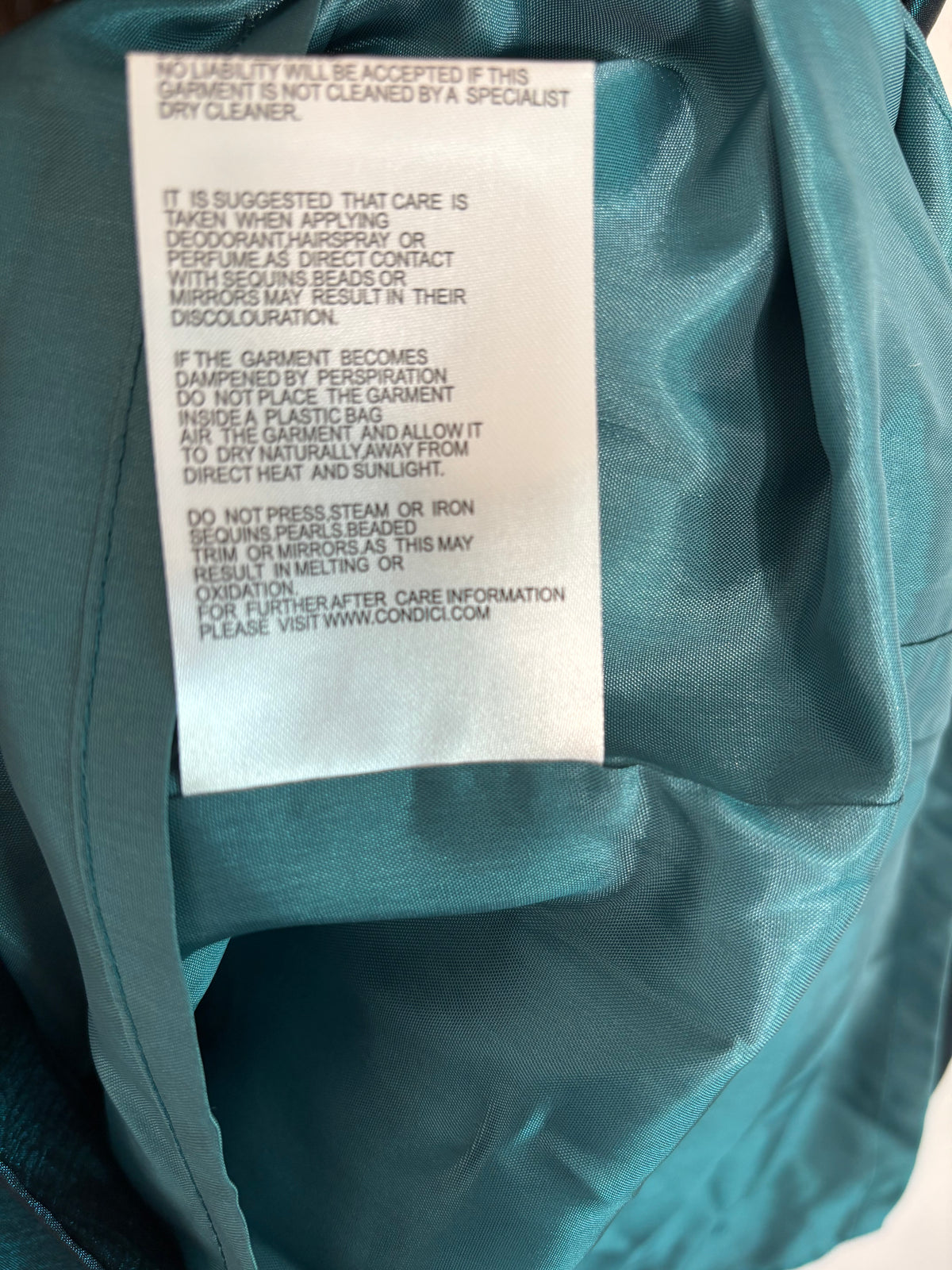 Elegant Ispirato occasion dress in a stunning teal/peacock blue, UK size 10