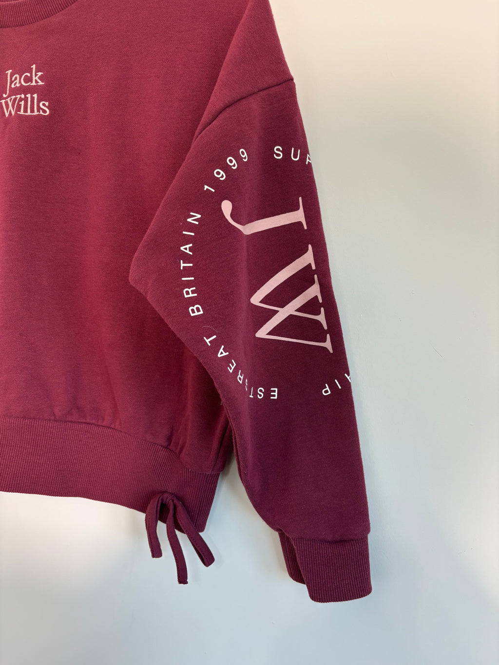 Jack Wills Girls Burgundy Cropped Sweatshirt Jumper Side Ties Age 10–11