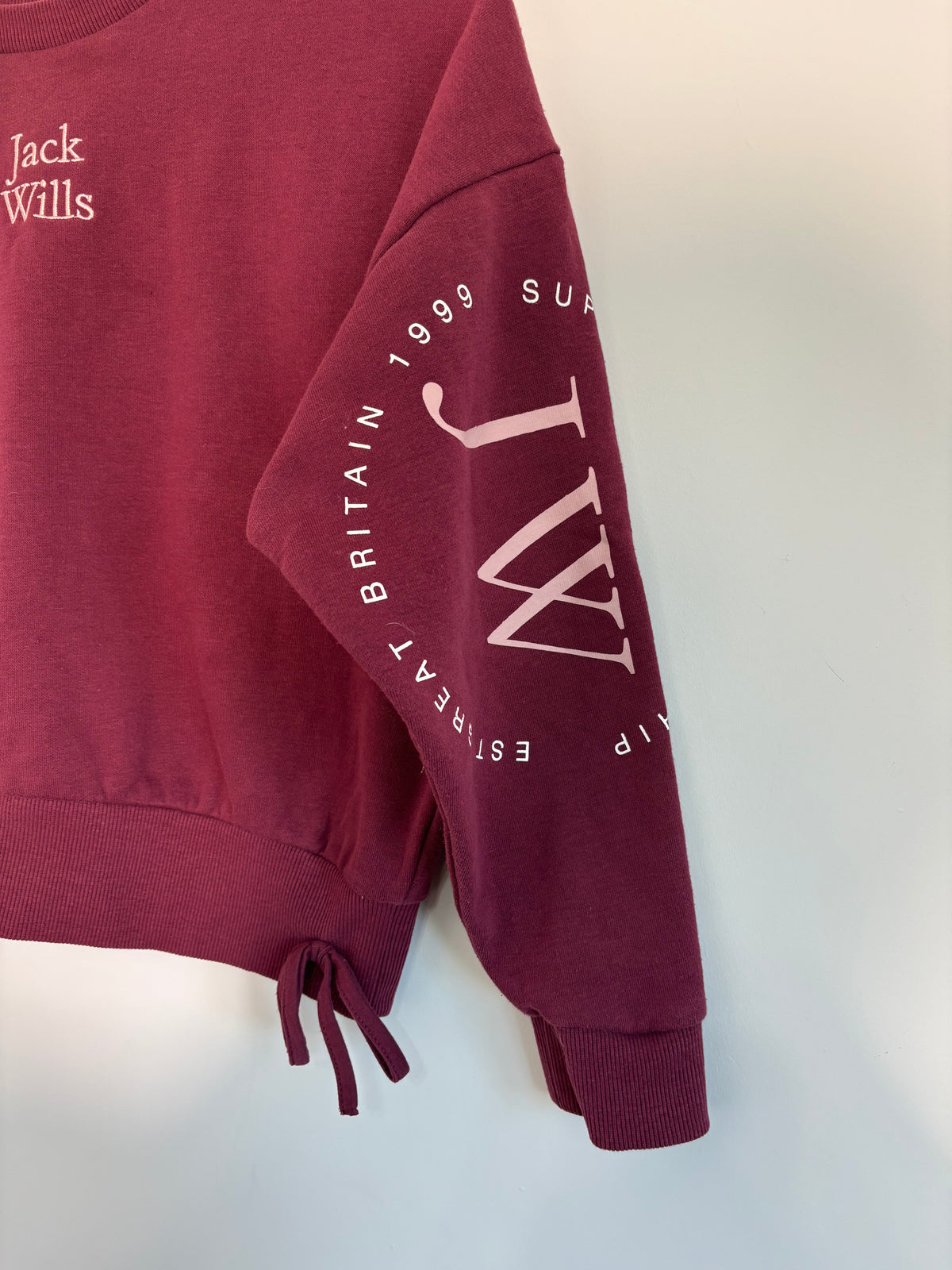 Jack Wills Girls Burgundy Cropped Sweatshirt Jumper Side Ties Age 10–11