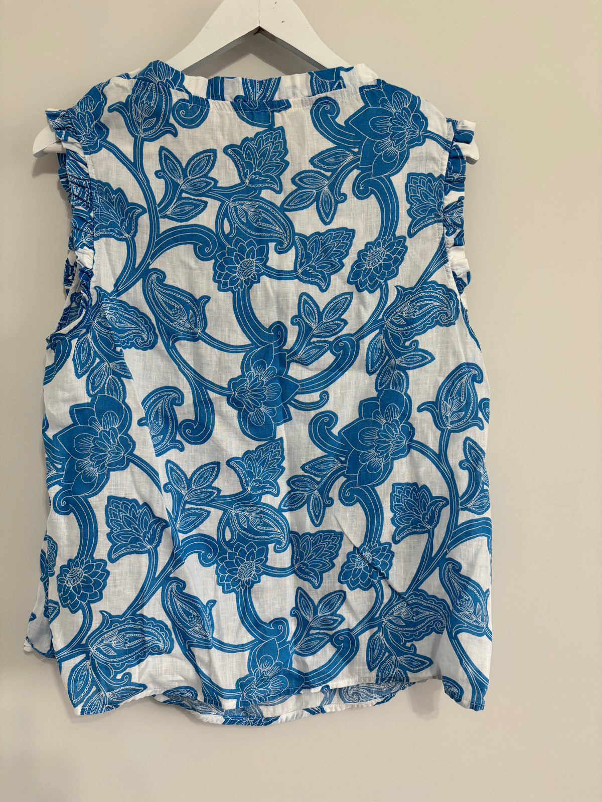 Boden Blue & White Floral Linen Blend Sleeveless Top – UK 14