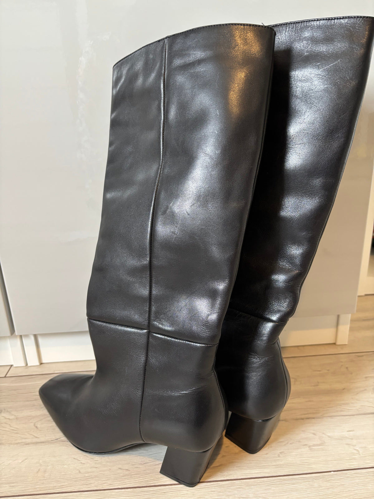 M&S Black Leather Long Boots UK 6
