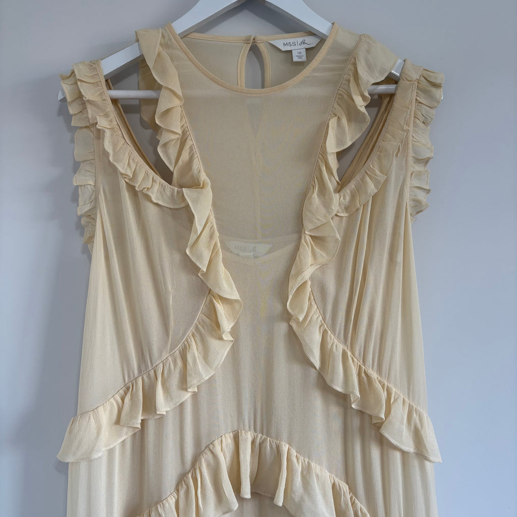 M&S X Sienna Miller Cream Ruffle Maxi Dress UK 10