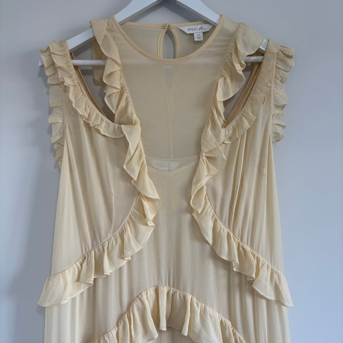 M&S X Sienna Miller Cream Ruffle Maxi Dress UK 10