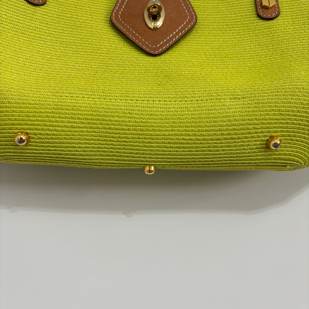 Eric Javits Lime Green Woven Tote Bag – Tan Leather & Gold Hardware
