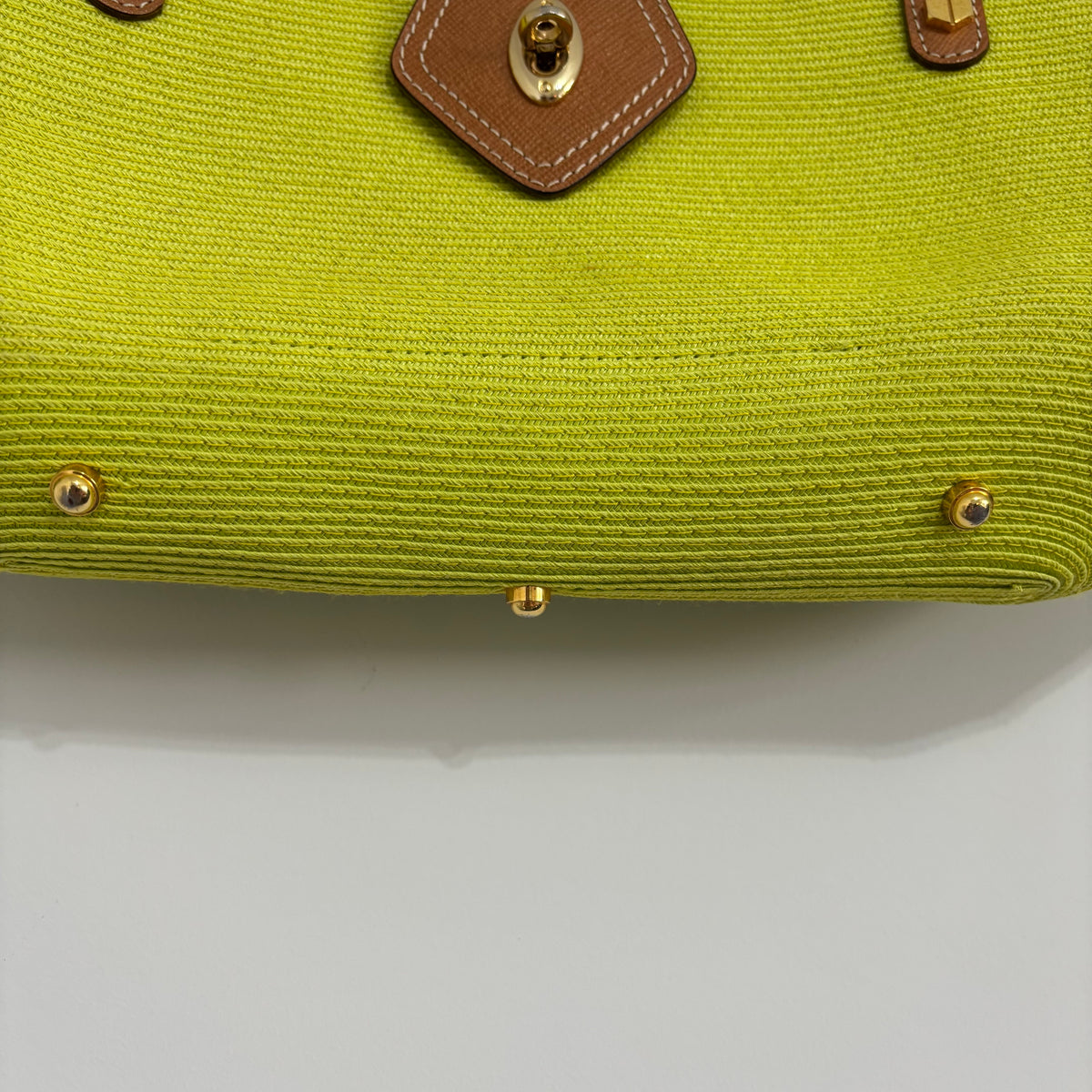 Eric Javits Lime Green Woven Tote Bag – Tan Leather & Gold Hardware