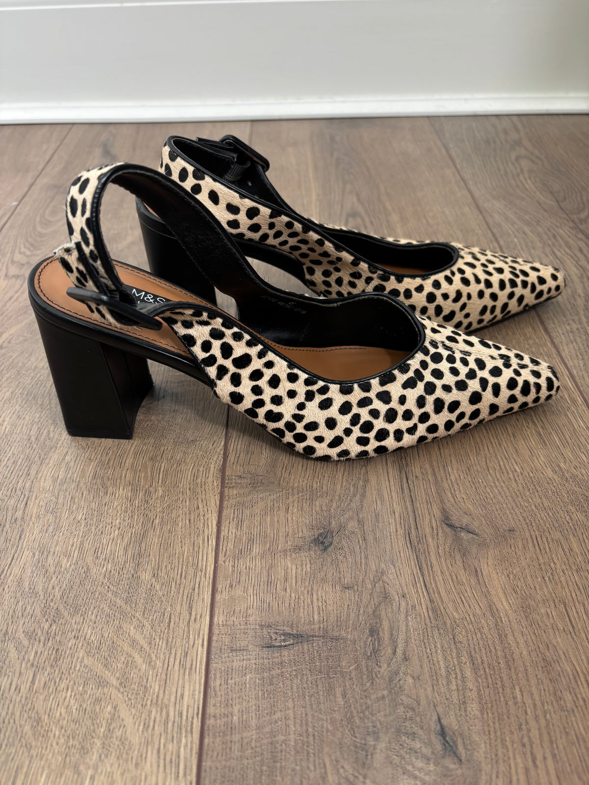 M&S Collection Leather Animal Print Slingback Block Heel Shoes UK 6