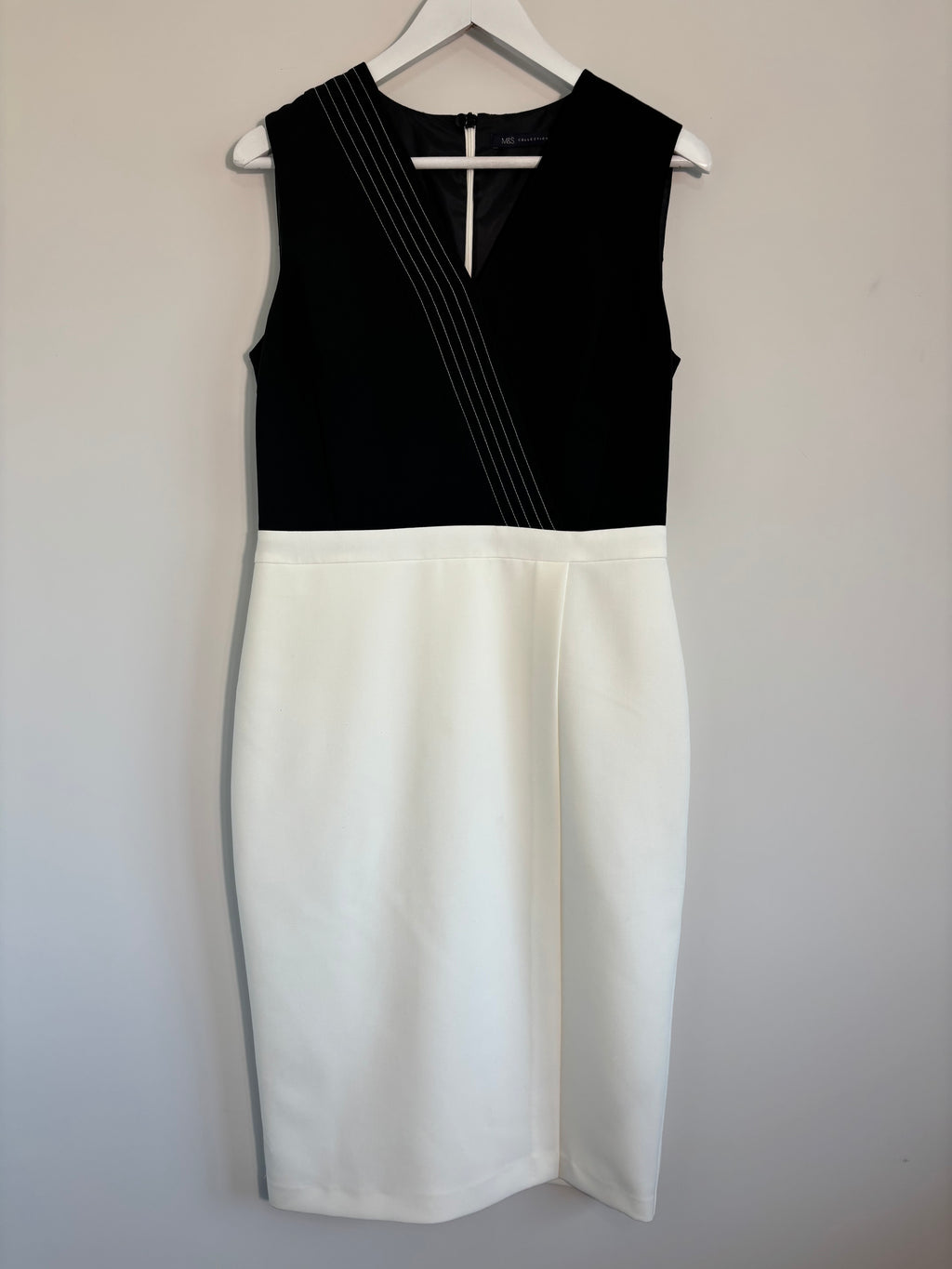 M&S Collection Black & Ivory Colour Block Pencil Dress UK 12