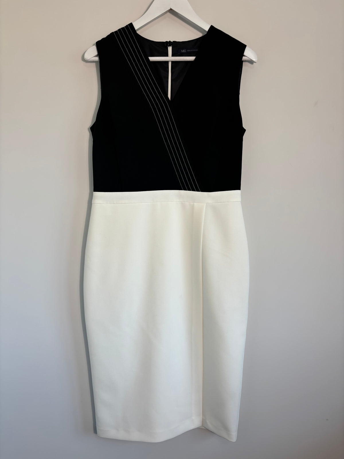M&S Collection Black & Ivory Colour Block Pencil Dress UK 12