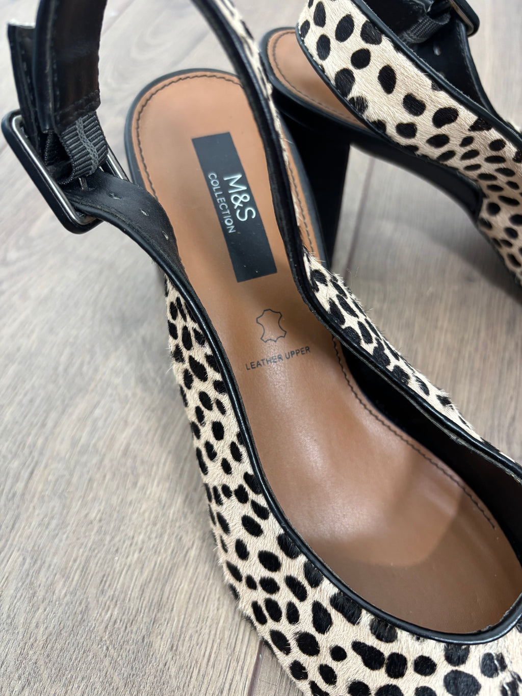 M&S Collection Leather Animal Print Slingback Block Heel Shoes UK 6