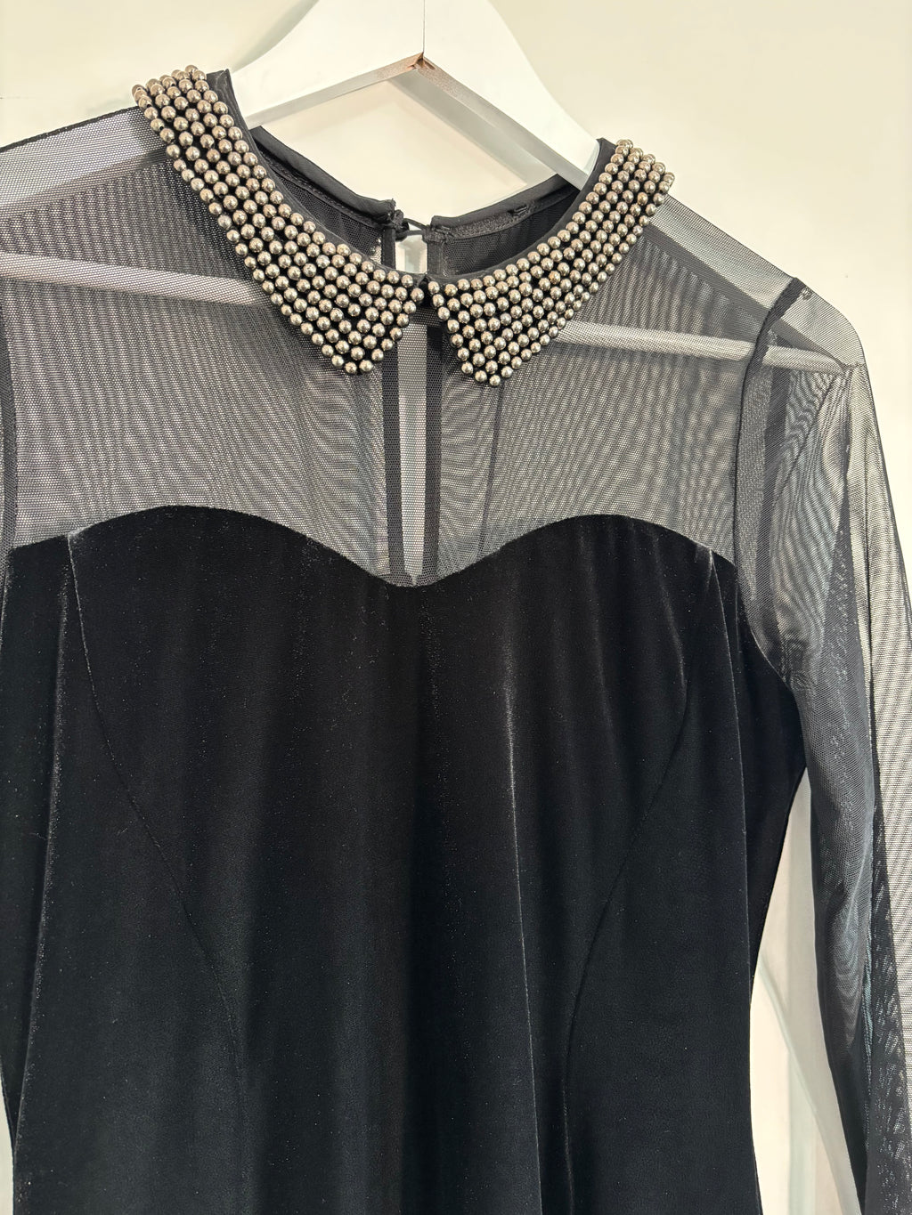 M&S Collection Black Velvet Mesh Studded Collar Dress Size 12 – BNWT