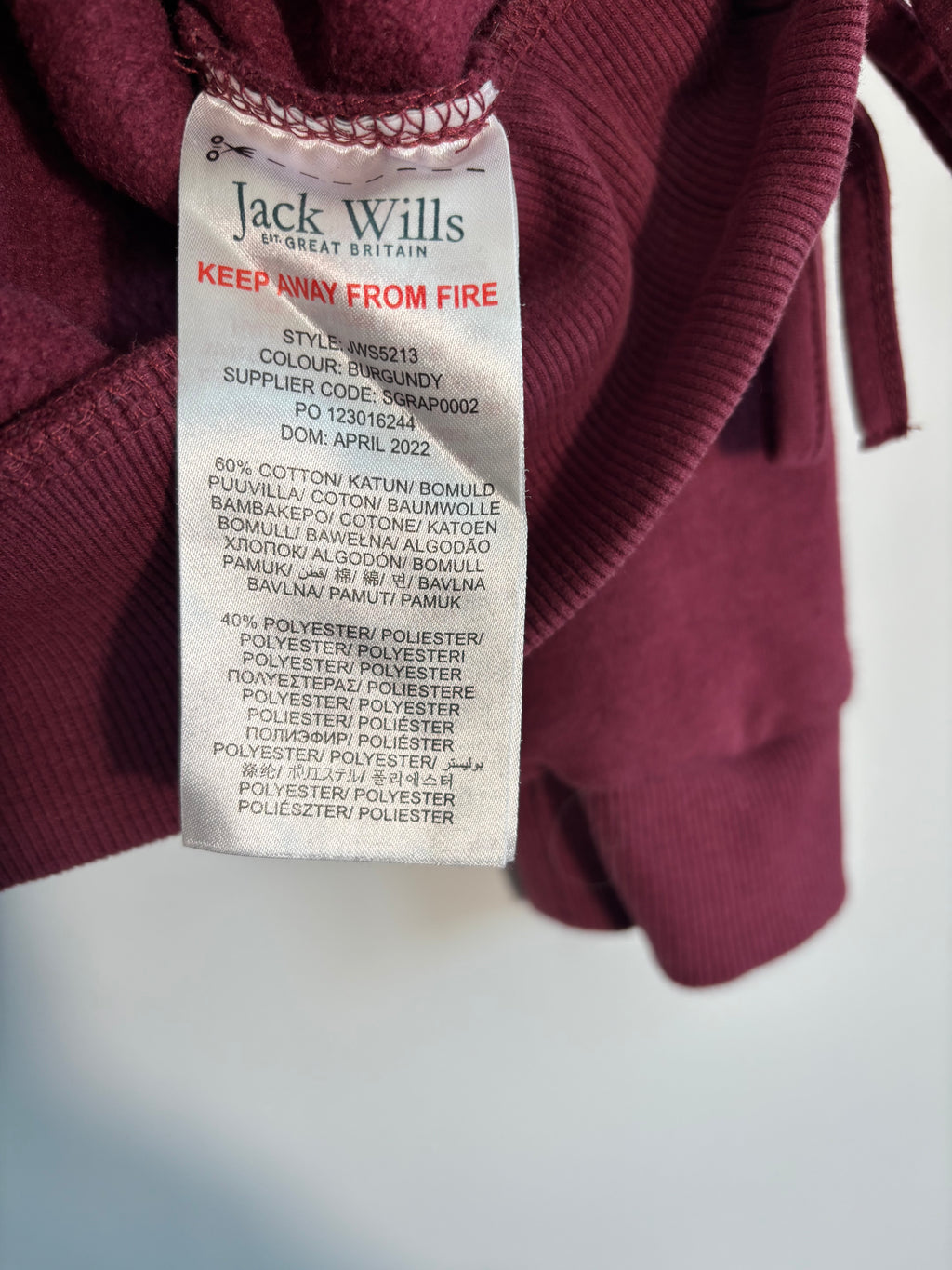 Jack Wills Girls Burgundy Cropped Sweatshirt Jumper Side Ties Age 10–11