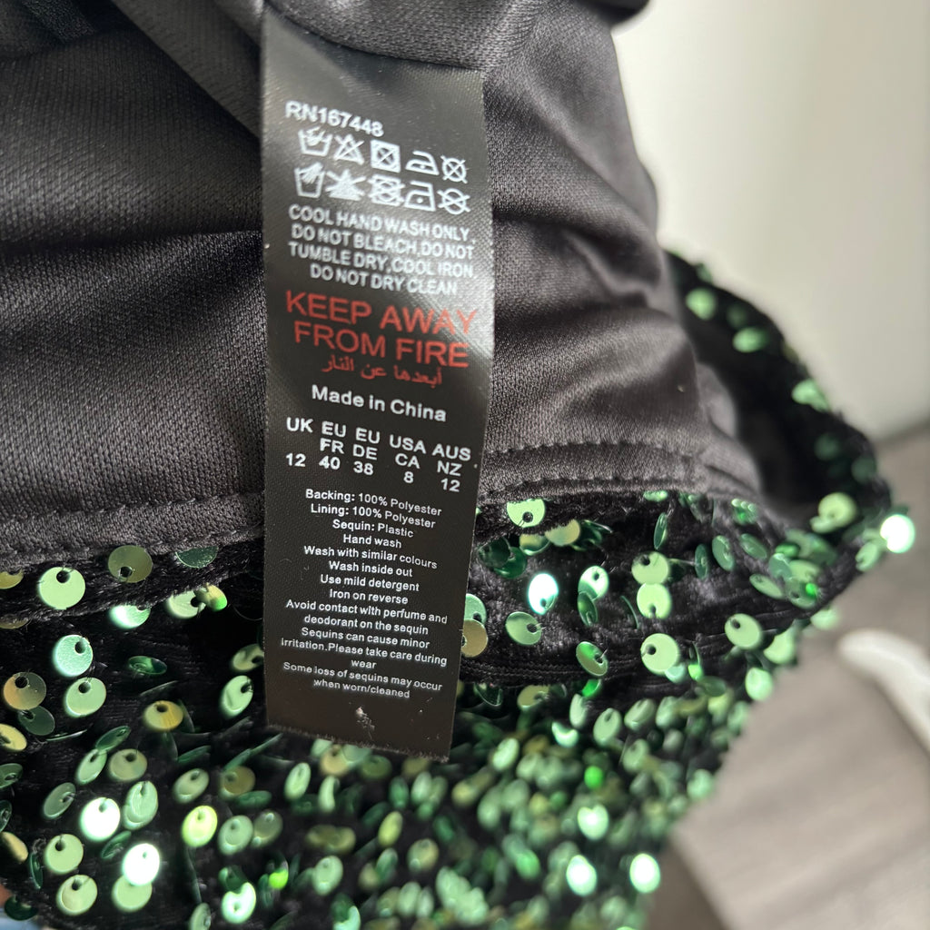Boohoo Green Sequin Bardot Plunge Playsuit UK 12